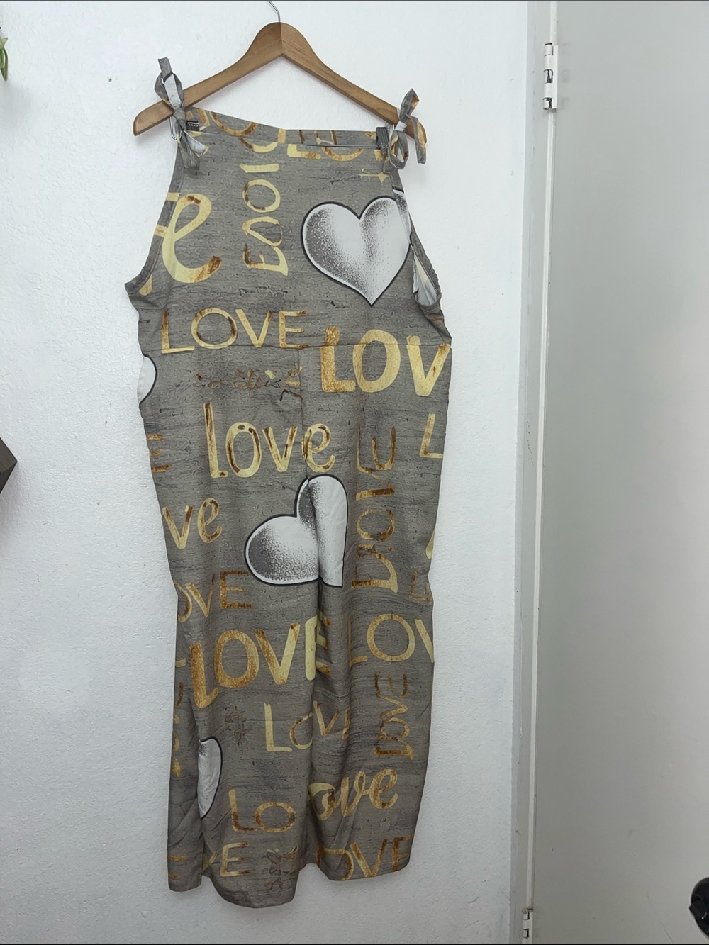 Grey 'Love' Print Tie-Strap Jumpsuit